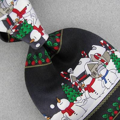 #ad HOLIDAYS SNOW MAN TREES CANDY CANE BLACK Christmas Silk Necktie Tie 2 167 New $19.99