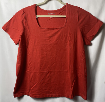 #ad Roaman#x27;s Square Neck Top Short Sleeve Red Plus Size 1X 22 24 $16.93