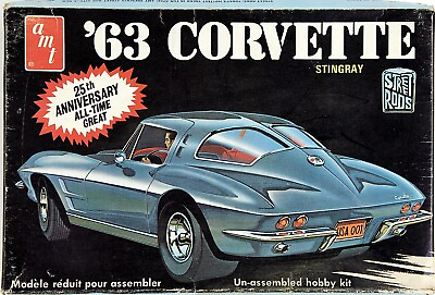 #ad AMT 1963 Chevrolet Corvette Stingray Model Kit 1 25 Open Box Started $31.52