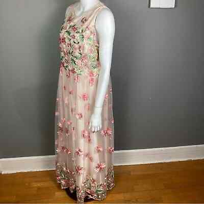 #ad Tahari ASL Dress Gown size 16 Floral Embroidered Long Maxi Fairycore wedding $110.00