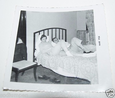 #ad WOW Vintage 1958 Black amp; White Couple in Bed Relaxing Photo Photograph Rare $11.69
