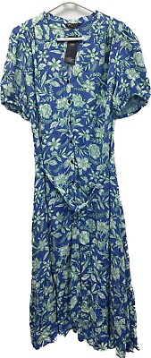 #ad NEW Marks amp; Spencer Blue Green Floral Button Up Midmaxi Dress Size 18 Summer GBP 24.99
