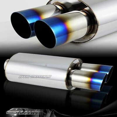#ad 3quot; Dual Blue Burnt Slant Tip Stainless 2.5quot; Weld on Muffler Exhaust Universal $48.99