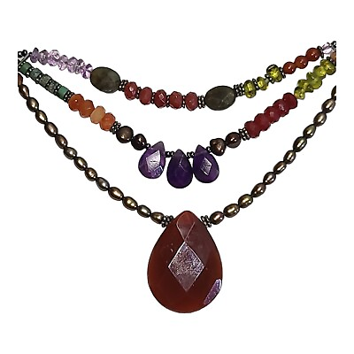 #ad Colorful Crystal amp; Glass Beaded Multi strand Glass Pendant Necklace 16quot; 19quot; $10.40