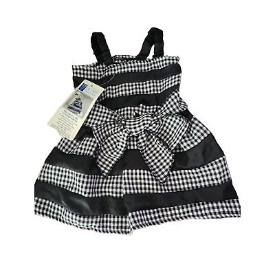 #ad East Side Collection Dog Puppy Gingham Dress S M Black White Satin Outfit $10.23