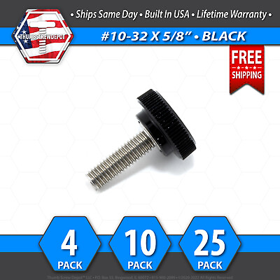 #ad #10 32 x 5 8quot; Thumb Screw Stainless Steel Black Round Knurled Knob USA $11.19