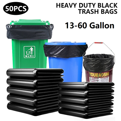 #ad 50pcs Heavy Duty Trash Bags 33 45 60 Gallon Black Large Garbage Rubbish Bag $12.98