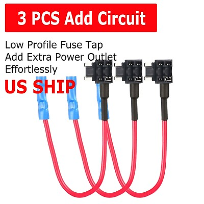 #ad 3X Pack 12V Car Add Circuit Fuse Tap Adapter Mini Low Profile Blade Holder $4.99