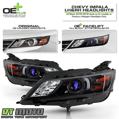 #ad ALL BLACK 2014 2020 Chevy Impala Halogen Projector Headlights LeftRight SET $154.96