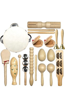 #ad Musical Instruments Set 15PCS Natural Wooden Percussion Tambourine Maracas... $23.74