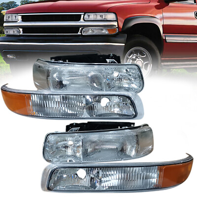#ad Fit 2001 Chevrolet Suburban 1500 2500HD Headlights Headlamps Pair Chrome $66.49