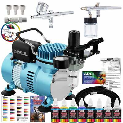 #ad #ad Master Airbrush Compressor Kit with 2 Airbrushes 6 Acrylic Paint Colors Art Set $139.99