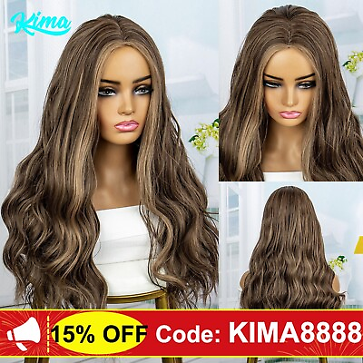 #ad Synthetic 24 Inches Wigs Body Wavy Wig Brown with Highlights Party Wig for Women $30.50