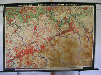 #ad Schulwandkarte Wall Map Card Ennepe Ruhr Schwelm Hagen Witten $199.39