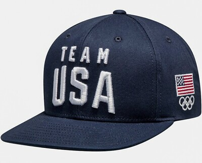 #ad NWT Navy Team USA Adults Flat Brim Snapback Hat USA Olympics Logo Adjustable $21.99