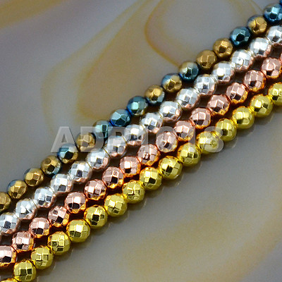 #ad AAA Natural Faceted Round Silver Gold Hematite Gemstones Beads 16#x27;#x27; 2mm 3mm 4mm $4.99