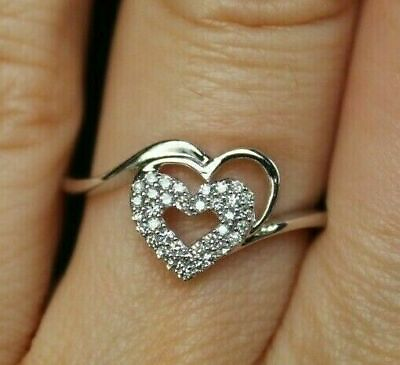 #ad 1 Ct Round Cubic Zirconia White Gold Plated For Valentine Double Heart Ring $79.09