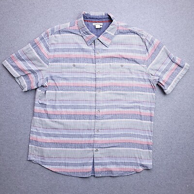 #ad Carbon2Cobalt Button Up Shirt Large Cotton Multicolor Stripe Dual Pockets Mens $24.98