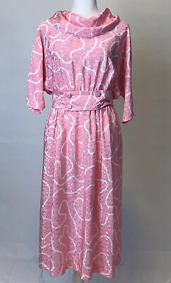 #ad Vintage Melissa Lane Womens Dress Pink Size 6 Cinched Waist Belt Cowl Neck $21.69