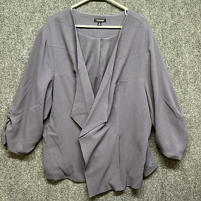 #ad Torrid Size 4 Blazer Jacket Purple 3 4 Ruched Sleeves Pockets Lined $19.20