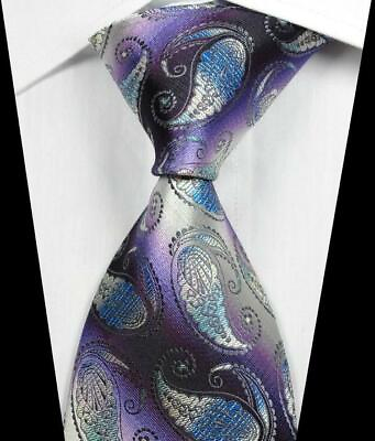 #ad Hot Classic Paisley Purple Silver JACQUARD WOVEN 100% Silk Men#x27;s Tie Necktie $7.99