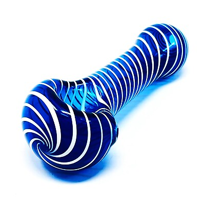 #ad 4.5quot; Navy Blue Helix Spiral Ribbon Glass Pipe Tobacco Smoking Pipes MB 0011 $15.95