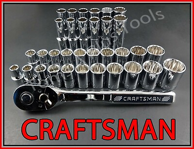 #ad CRAFTSMAN TOOLS 34pc Short Deep 1 2 SAE METRIC 12pt socket set w ratchet wrench $89.58