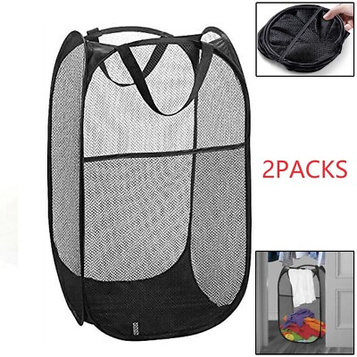 #ad 2PCS Collapsible Pop up Laundry Bag Foldable Hamper Large Mesh Clothes Basket US $7.89