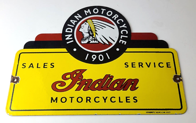 #ad Vintage Indian Motorcycle Sign Motor Bike Sales Service Parts Gas Enamel Sign $144.47