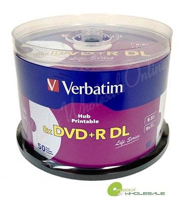 #ad VERBATIM 8X Blank DVDR DL Dual Double Layer 8.5GB 50pk White Inkjet Printable $31.49