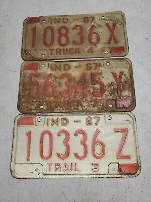#ad Lot Of 3 Indiana License Plates 1967 Truck 7 4 Trail 3 Patina A321 $24.50