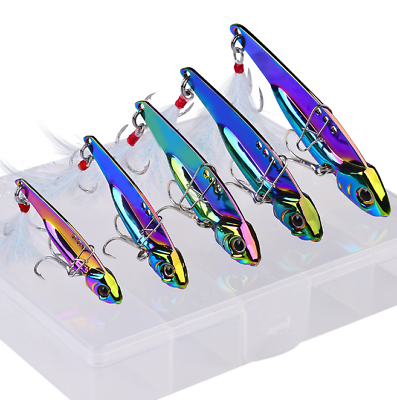 #ad Lot of 5pcs Metal Blade Fishing Lures Hard VIB Crank Bait Sinking Hook Kit 5 20g $15.29