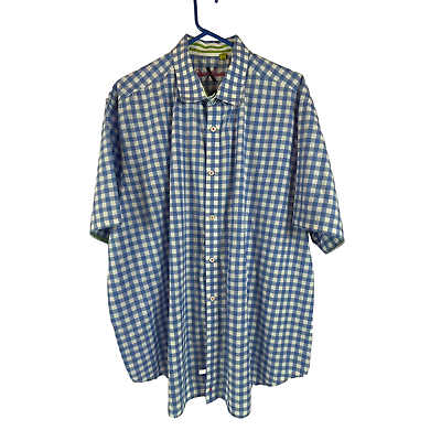 #ad Robert Graham Button Front Shirt Sz 3XL Mens Print Camp Checks Blue Cotton $34.99