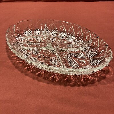 #ad Vintage Decorative Glass Four Section Appetizer Dish 11 Inch Bowl $14.99