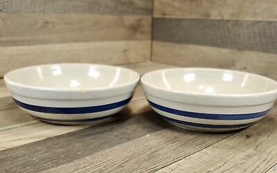 #ad 2 Robinson Ransbottom Pottery Dinner Bowls Williamsburg Dual Blue Stripe 7quot; $24.99