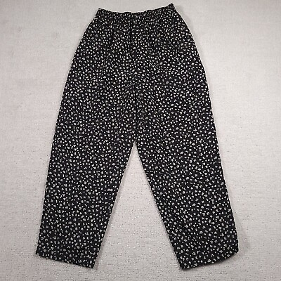 #ad Alfred Dunner Pants Womens 16 Black Floral Elastic Waist Relaxed Fit High Rise $16.97