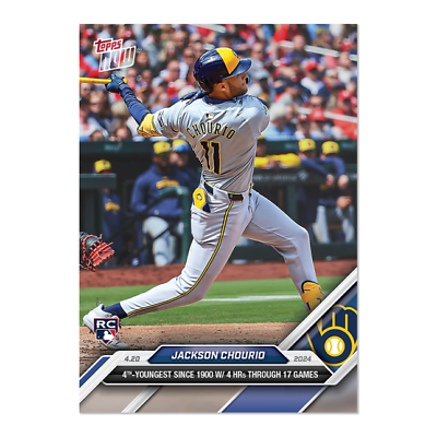 #ad 2024 MLB Topps NOW 104 JACKSON CHOURIO 4TH HR 17 GAMES BREWERS ROOKIE RC PRESALE $6.98