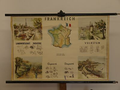 #ad France Picture Card Volkstum Wirtschaft 1960 Schulwandkarte Wall Map $144.28