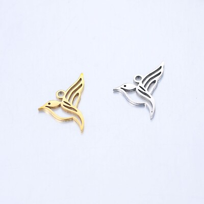 #ad 20pcs Stainless Steel Polished Bird Pendant Hollow Jewelry Making Charms $7.99