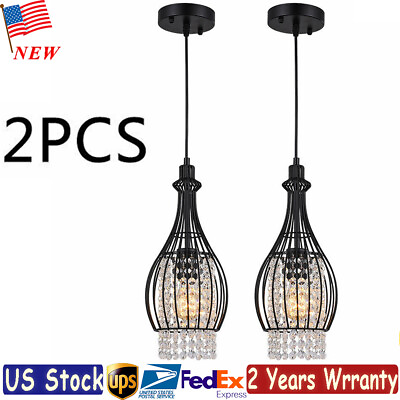 #ad 2 Pack Retro Crystal Hanging Lamp Coffee Bar Ceiling Light Pendant Light Black $26.60