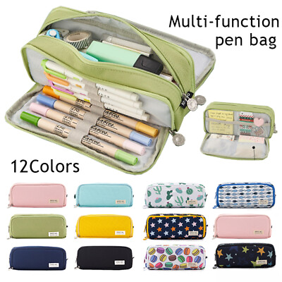 #ad Large Capacity Pencil Case Double Side Canvas Pen Bag Storage Pouch Stationery H $8.49