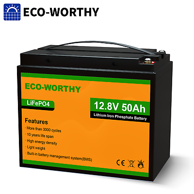 #ad 12V 50Ah Lithium Battery LiFePO4 Rechargeable 3000 Deep Cycle BMS Solar RV $103.99