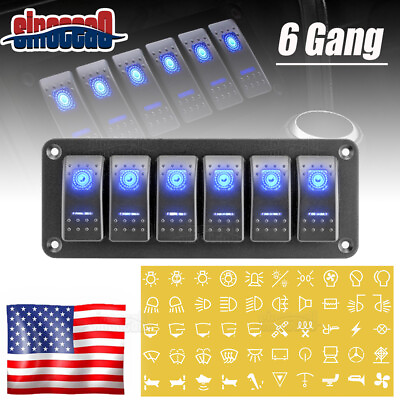 #ad 6 Gang Toggle Rocker Switch Panel Dash ON Off Blue LED For Boat Car Marine RV $18.79