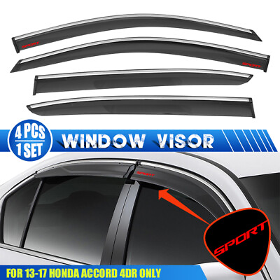 #ad Fits 13 17 Accord 4DR Polycarbonate Window Visor w Red Sport amp; Chrome Trim $65.99