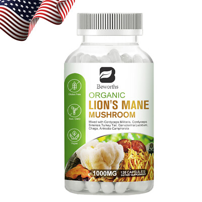 #ad 1000Mg Organic Lions Mane Mushroom Nootropic Brain Memory Focus Immune Support $14.98