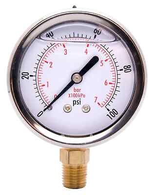 #ad 2 1 2quot; Oil Filled Pressure Gauge SS Face 1 4quot; NPT Lower Mount 0 100PSI $11.56