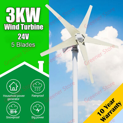 #ad 3000W 24V 5 Blades Wind Turbine Generator Kit w Charge Controller Home Power Kit $239.00