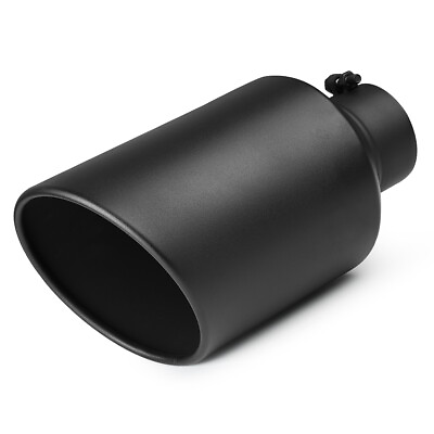 #ad Inlet 4quot; Outlet 8quot; Long 15quot; Stainless Steel Rolled Edge Exhaust Tip Diesel Black $54.15