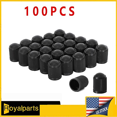 #ad 100Pcs Black Plastic Car Tire Rim Valve Stems Wheel Air Cap Dust Cover Universal $4.39