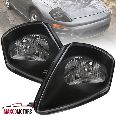 #ad Black Headlights Fits 2000 2005 Mitsubishi Eclipse Head Lamps LeftRight 00 05 $86.49